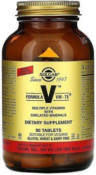 Solgar Formula V VM-75 Multiple Vitamins with Chelated Minerals 90 tabs Мультивитамины и минералы 523563 фото