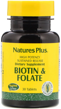 Nature's Plus Biotin & Folic Acid Фолієва кислота та біотин 30 таблеток 883876 фото