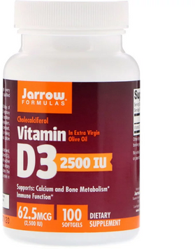 Jarrow Formulas Vitamin D3 Cholecalciferol 2,500 IU 100 Softgels (JRW-29042) 587369 фото