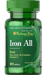 Puritan's Pride Iron All (Plus Liver, B-complex, Vitamin-C) 100tabl 442746 фото