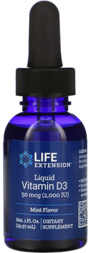 Life Extension Liquid Vitamin D3 Жидкий витамин Д3 2000 МЕ 29.6 мл Мятный вкус 1159454 фото