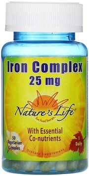 Nature's Life Iron Complex, 25 mg, 50 Vegetarian Capsules (NLI-00226) 655349 фото