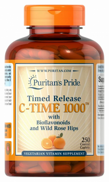 Puritan's Pride C-TIME 1000 with Rose Hips 1000 mg Вітамін C з биофлавоноидами і шипшиною 250 капає 776633 фото