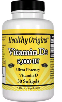 Healthy Origins Vitamin D3, 5000 IU, 30 Softgels (HO15331) 685944 фото