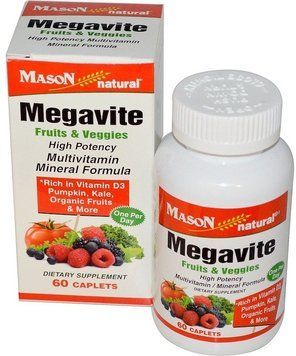 Mason Natural Megavite multivitamin & minerals Мультивитамины и минералы 60 каплет 897043 фото