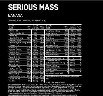 Гейнер Optimum Nutrition Serious Mass 2727 g /8 servings/ Banana 386027 фото
