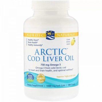 Nordic Naturals Arctic Cod Liver Oil Lemon 1000 mg Масло печінки арктичної тріски 180 гелевих капсул 775361 фото