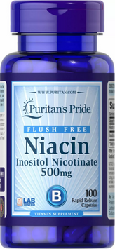 Puritan's Pride Flush Free Niacin 500 mg Ніацин 100 капсул 774641 фото
