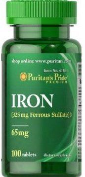 Puritan's Pride Iron Ferrous Sulfate 65 mg, 100 таблеток 442747 фото