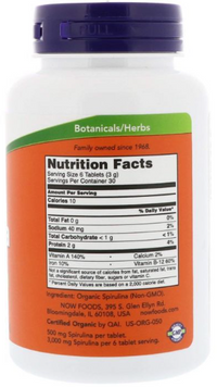 NOW Foods Spirulina 500 mg 180 tabs / 30 servings 416734 фото