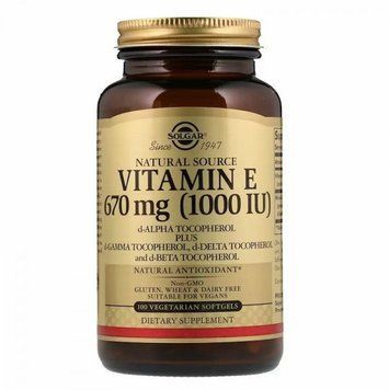Solgar Vitamin E 670 mg (1000 IU) Солгар Вітамін Е 100 вегетаріанських м'яких таблеток 830592 фото