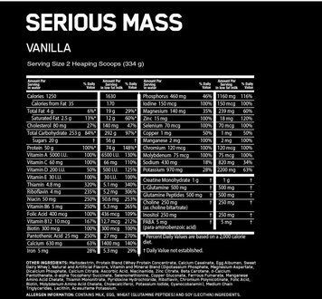 Гейнер Optimum Nutrition Serious Mass 2727 g /8 servings/ Vanilla 386028 фото