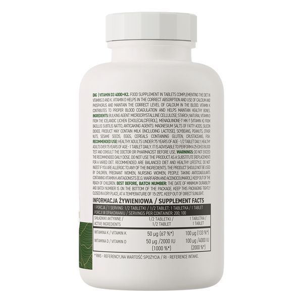 OstroVit Vitamin D3 4000 IU + K2 vege Вітамін D3 4000 + K2 100 таблеток 1073991 фото