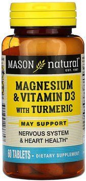 Mason Natural Magnesium & Vitamin D 3 With Turmeric Магний Витамин Д3 Куркума 60 таблеток 937156 фото