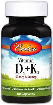 Carlson Labs Vitamin D3 + K2, 50 mcg + 90 mcg, 60 Capsules (CAR-10610) 659858 фото