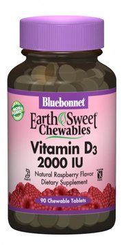 Bluebonnet Nutrition Earth Sweet Chewables Vitamin D3 2000IU 90 chewable tabs Raspberry 489393 фото