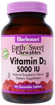 Bluebonnet Nutrition Vitamin D3, 5000IU, Natural Raspberry Flavor, 90 Chewable Tablets (BLB0366) 659823 фото