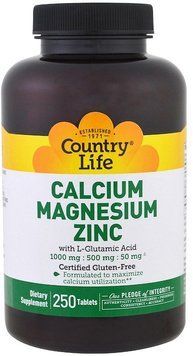 Country Life Calcium Magnesium Zync 250 tabs Кальций, магний и цинк с L-Глютамином 488787 фото