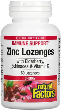 Natural Factors Zinc Lozenges Цинковые леденцы с бузиной, эхинацеей и витамином C, вишней, 60 пастилок 1045194 фото