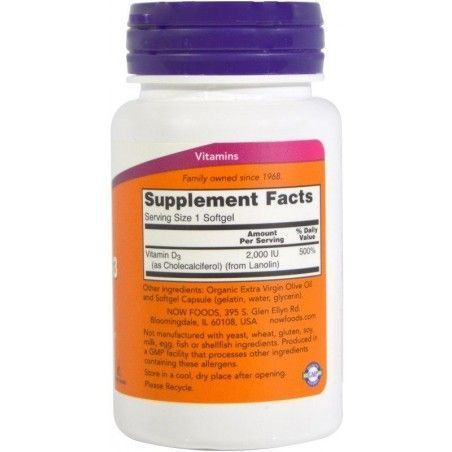 Now Foods Vitamin D-3 2,000 IU Softgels 30 caps 463961 фото