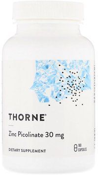 Thorne Research Double Strength Zinc Picolinate 30 mg 180 Veg Caps Пиколинат цинка усиленный 531430 фото