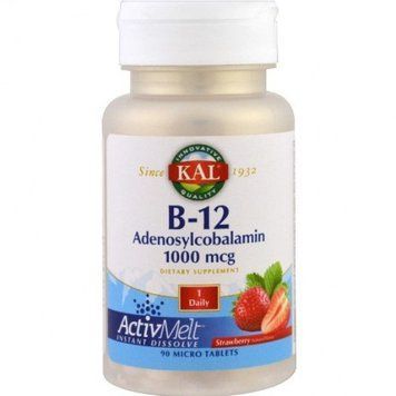 KAL B-12 Adenosylcobalamin Strawberry flavour 1000 mcg Витамин В12 со вкусом клубники 90 микро-таблеток 777157 фото