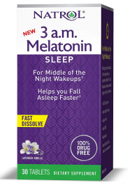 Natrol Melatonin 3 a.m. Мелатонін зі смаком лаванда-ваніль 30 таблеток 879365 фото