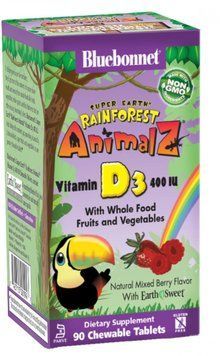 Bluebonnet Nutrition Rainforest Animalz Vitamin D3 400IU 90 chewable tabs Berry (for kids) 489394 фото