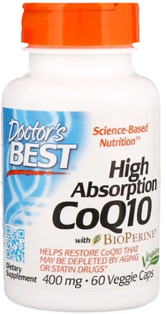Doctor's Best, High Absorption CoQ10 with BioPerine, 400 mg, 60 Veggie Caps (DRB-00157) 624077 фото