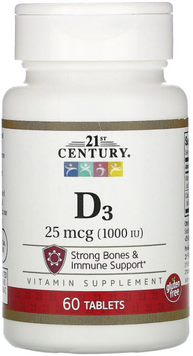 21st Century Vitamin D3 Витамин Д3 25 мкг 1000 МЕ 60 таблеток 1052359 фото