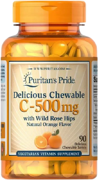 Puritan's Pride Chewable Vitamin C with Rose Hips 500 mg Вітамін С з шипшиною 90 жувальних таблеток 774758 фото