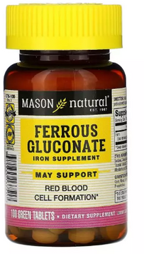 Mason Natural Ferrous Gluconate Глюконат железа 240 мг 100 таблеток 1118698 фото