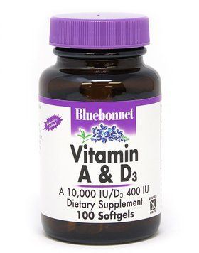 Bluebonnet Nutrition Vitamin А And D3, 10 000 IU/400 IU, 100 Softgels (BLB0300) 659825 фото