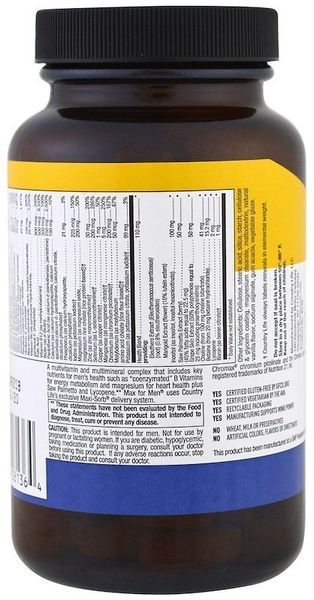 Country Life Max for Men Iron-Free 120 tabs Мультивитамины и минералы для мужчин 488805 фото