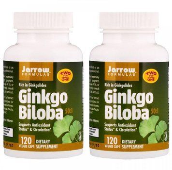 Jarrow Formulas Ginkgo Biloba 50:1 60 mg 2 Bottles 120 Veggie Caps Each Гинкго Билоба 534505 фото
