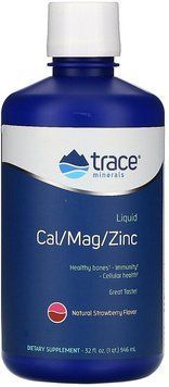 Trace Minerals Research Liquid Cal/Mag/Zinc, Natural Strawberry Flavor, 32 fl oz (946 ml) (TMR-00230) 682220 фото
