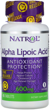 Natrol Alpha Lipoic Acid, Time Release, 600 mg, 45 Tablets (NTL-05229) 721543 фото