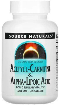 Source Naturals Acetyl L-Carnitine & Alpha-Lipoic Acid 650mg - 60 Tablets 1452272 фото