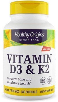 Healthy Origins Vitamin D3 50 mcg Vitamin K2 200 mcg Витамин Д3 и К2 180 гелевых капсул 774919 фото