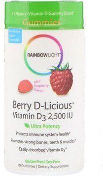 Rainbow Vitamin D3 Light Berry D-Licious 2500 МЕ Витамин Д3 вкус малины 50 желейных конфет 893757 фото