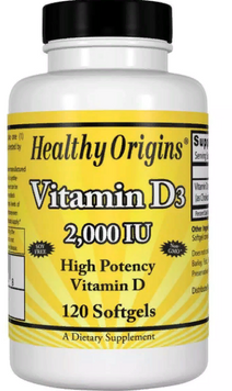 Healthy Origins Vitamin D3, 2000 IU, 120 Softgels (HO15374) 685945 фото