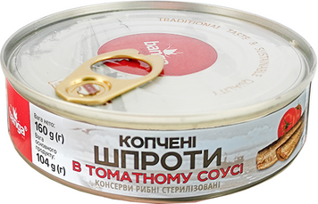 Шпроты BANGA копченые в томатном соусе 160 г (4751017403884) 1337441 фото