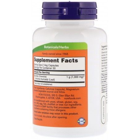 NOW Foods Graviola 500 mg 100 caps (гуанабана, Гравіола) 442324 фото