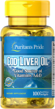 Puritan's Pride Cod Liver Oil 415 mg Масло печінки тріски 100 гелевих капсул 774761 фото