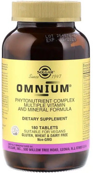 Solgar Omnium Phytonutrient-Rich Multiple Vitamin and Mineral Formula Солгар Мультівітаміни і мінерали омніуме з залізом 180 таблеток 799900 фото