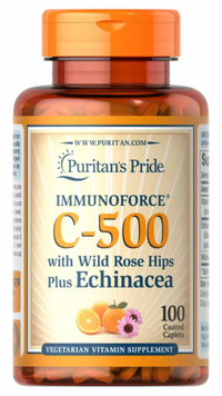 Puritan's Pride Vitamin C-500 with Rose Hips, Echinacea Вітамін С з шипшиною та ехінацеєю 100 капсул 880866 фото