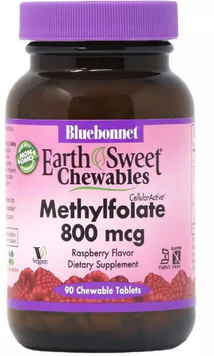 Bluebonnet Nutrition Earth Sweet Chewables Метилфолат B9 800 мкг смак малини 90 жувальних таблеток 1052369 фото