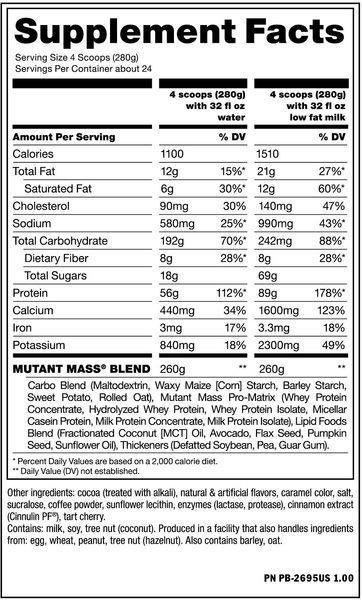 Гейнер Гейнер Mutant Mass 6800 g / 24 servings / Cookies Cream 690594 фото